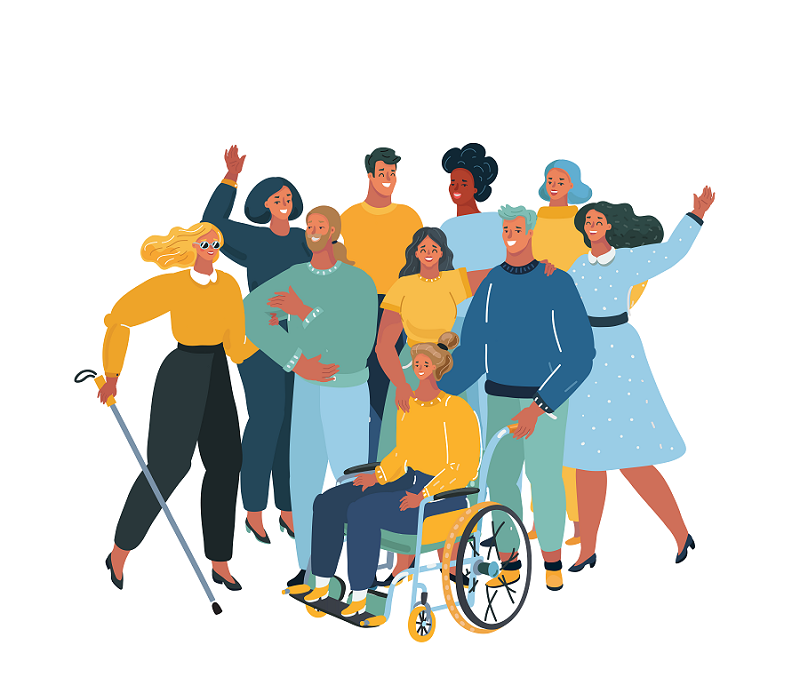Illustration d'un groupe de gens évocant la diversité et l'inclusion